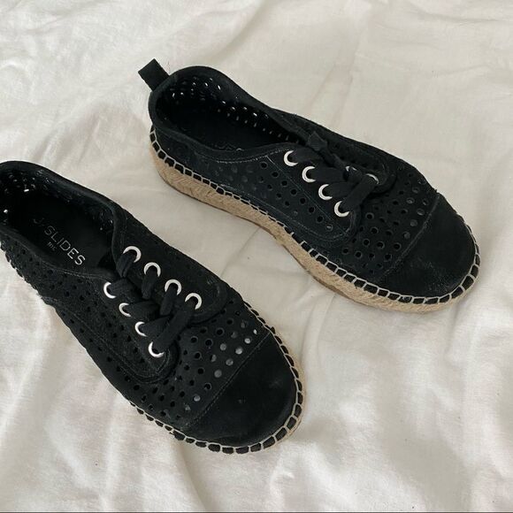 J/Slides Riley Black Perforated Chunky Espadrille - Picture 3 of 15